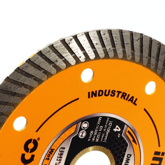 [CLEARANCE] INGCO DMD031051HT 4" Industrial Ultrathin Diamond Disc Wet Cutting with 10mm Blade Width, 16mm Reduction Ring for Ceramic, Tile, Marble, and Brick