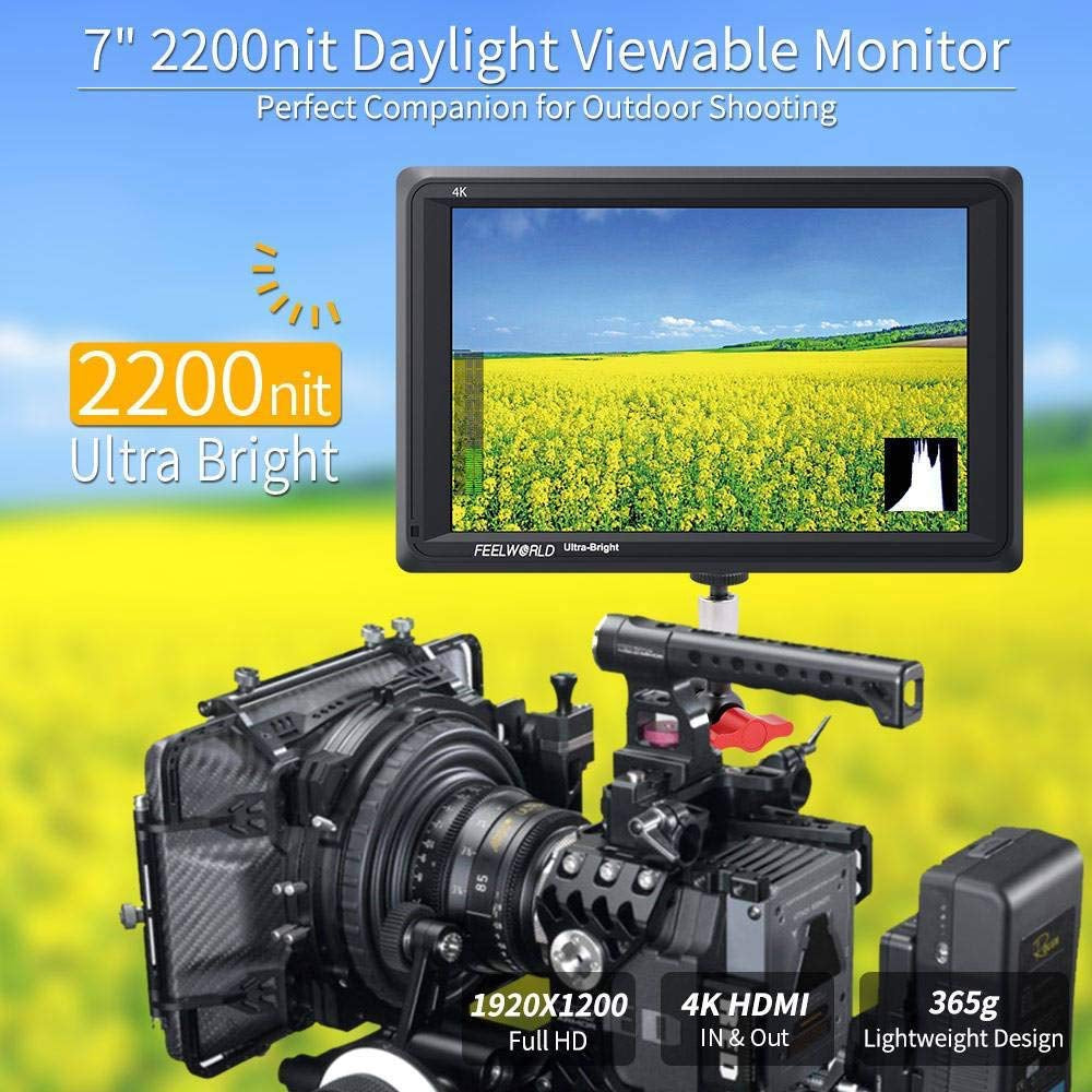 FEELWORLD FW279 7 Inch On Camera DSLR Field Monitor Full HD Focus Video Assist 1920x1200 IPS with 4K HDMI Input Output 2200nit High Brightness