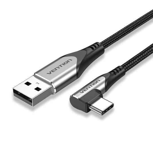 Vention Right Angle Type-C Male to USB 2.0-A Male Nickel Plated Braided 3A Fast Charging Cable with 480Mbps Transfer Speed for Smartphones | COEH