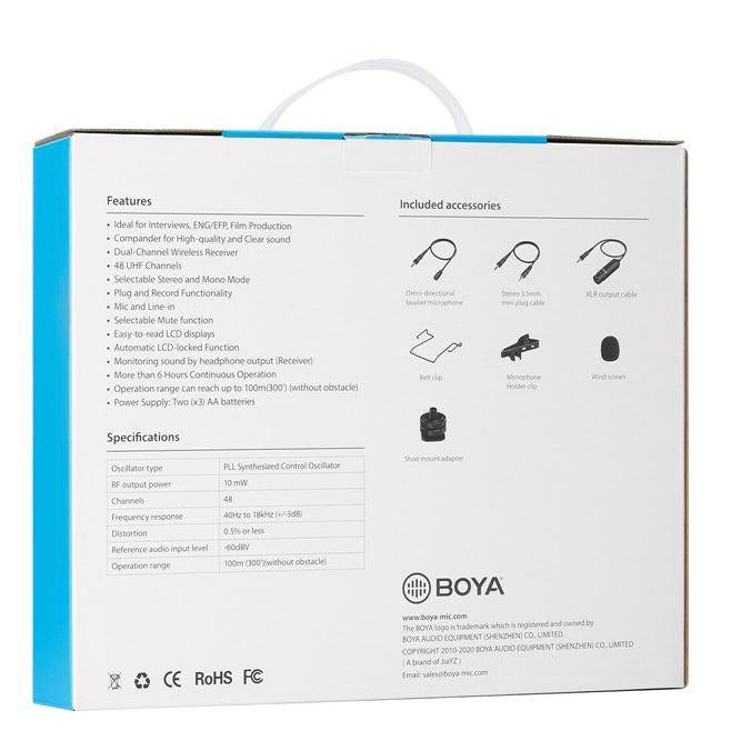 Boya BY-WM8 Pro K2 UHF Dual Channel wireless Lapel Receiver with Two Lavalier Microphone Transmitter