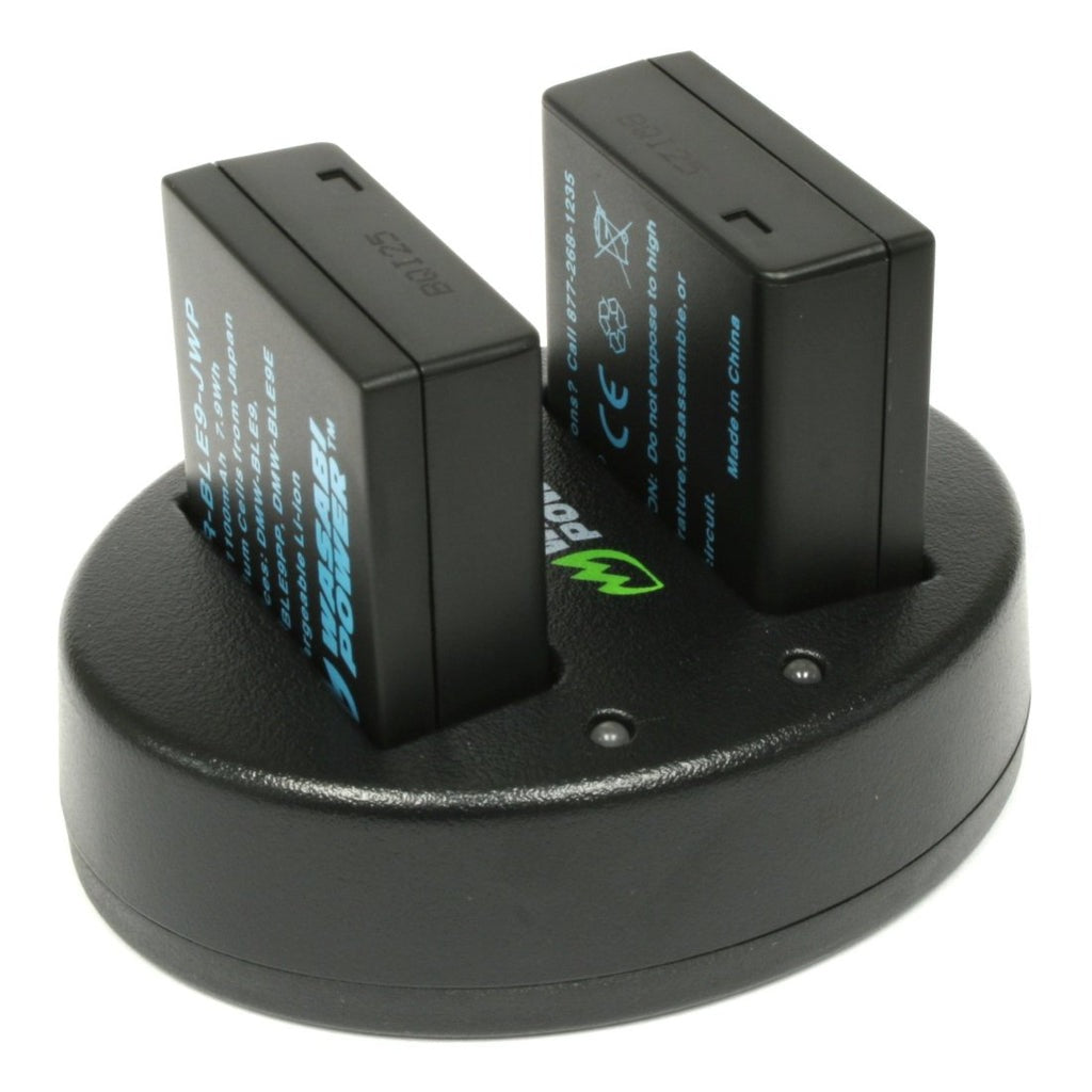Wasabi Power Battery (2-Pack) and Dual USB Charger for Panasonic DMW-BLE9, BLE9 DMW-BLG10 BLG10 and Panasonic Lumix DMC-GF3, DMC-GF5, DMC-GF6, DMC-GX7, DMC-GX85, DMC-LX100, DMC-ZS60, DMC-ZS100 | JG Superstore
