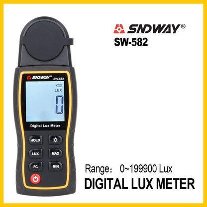 Sndway SW-582 Digital Lux Meter Mini Light Meter Luminometer Photometer Environmental Testing 0-199,900 Lux