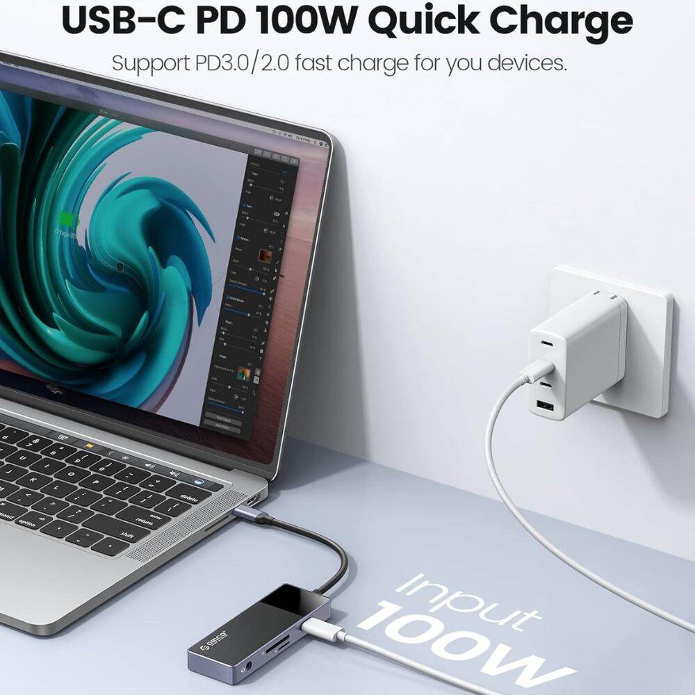 [CLEARANCE] ORICO USB 3.0 Type C Hub Adapter with 100W PD Fast Charging, HDMI, USB C & SD/TF Card Reader for PCs, MacBook, Computer Desktops & Laptops (Windows, macOS, Linux) | USB Hub Extension Docking Station | DM-9P-BK-BP