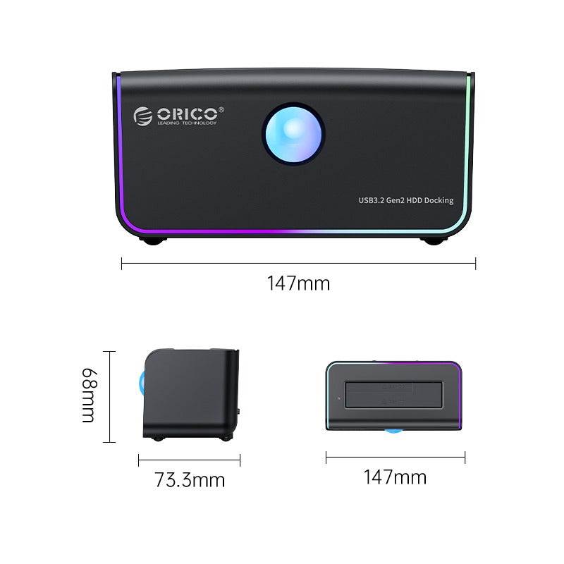 ORICO 2.5 inch / 3.5 inch SATA to USB 3.2 Gen2 Type C (Single/Dual Bay) RGB HDD Docking Station with 10Gbps Fast Data Transfer Rate, 2-in-1 USB-C to C/A Cable, 40TB Max. Supported Capacity for Windows, macOS, Linux, Android | 8818C3 8828C3