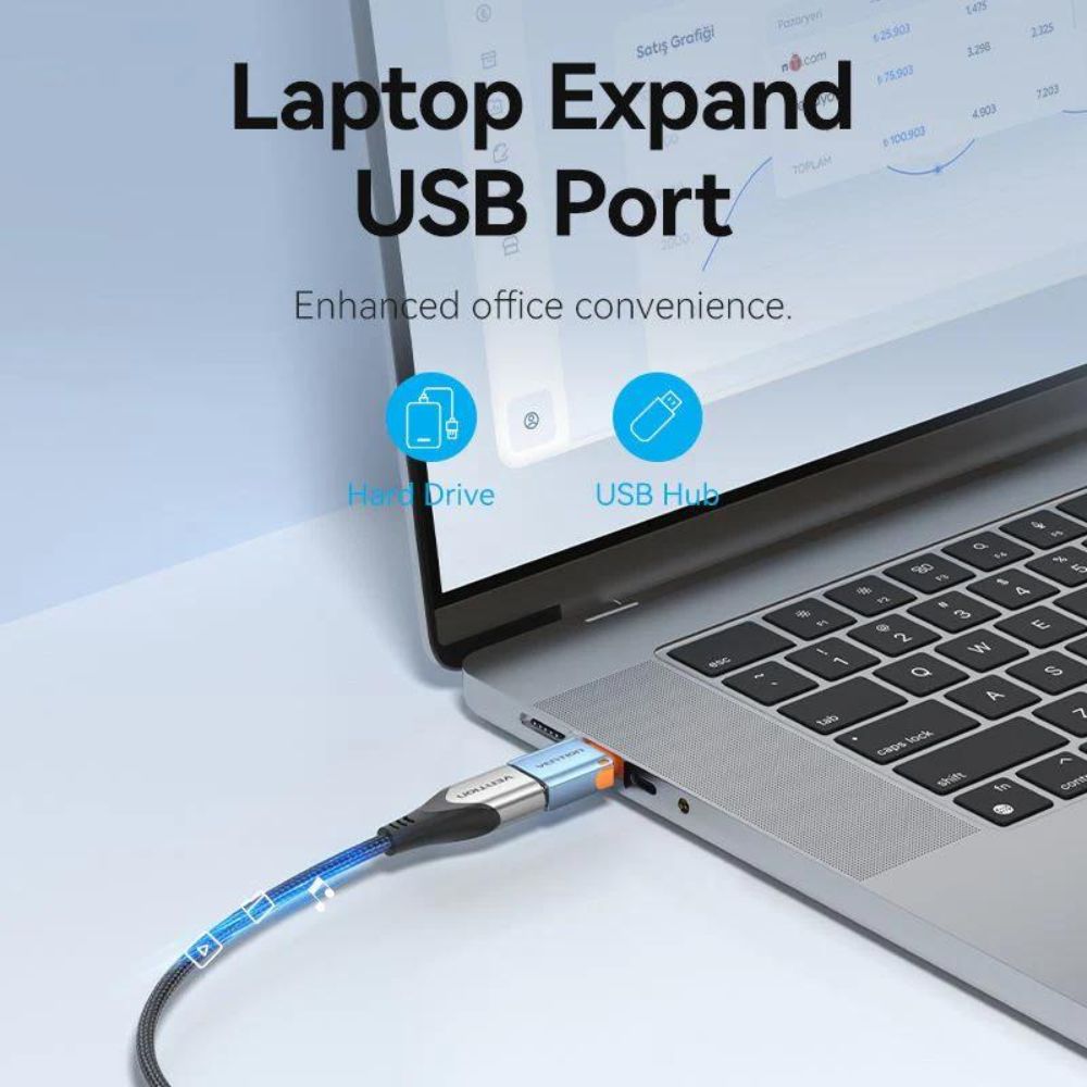 Vention USB 3.1 Type-C Male to Type-A Female OTG Adapter with High-Speed 10Gbps Transfer Speed, Convenient Lanyard for Tablet, Phone, Laptop