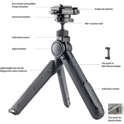 PGYTECH MantisPod Pro Vlogging Camera Tripod with SpLock Arca-Type Quick Release Plate, Mini Smartphone Holder, and Cold Shoe Mount | P-CG-020