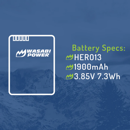 Wasabi Power (2 Pack) 3.85V 1900mAh Rechargeable Battery and Triple Bay Charger with LED Power Indicators, USB Micro and Type-C Ports for GoPro HERO 13 Black Action Camera