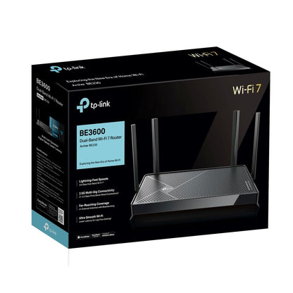 TP-Link Archer BE230 BE3600 Dual Band Home WIFI 7 Router with 3.6Gbps Wireless Speeds, 2.5Ghz / WAN / LAN Ports, 4x Exterl Antens, EasyMesh Compatible, and HomeShield Security Support