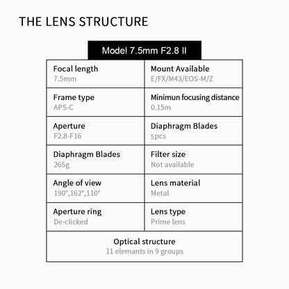 7Artisans 7.5mm F/2.8 Mark II APS-C Format M43 Micro Four Thirds Mount Ultra Wide Fisheye Prime Lens MF Manual Focus for Mirrorless Cameras