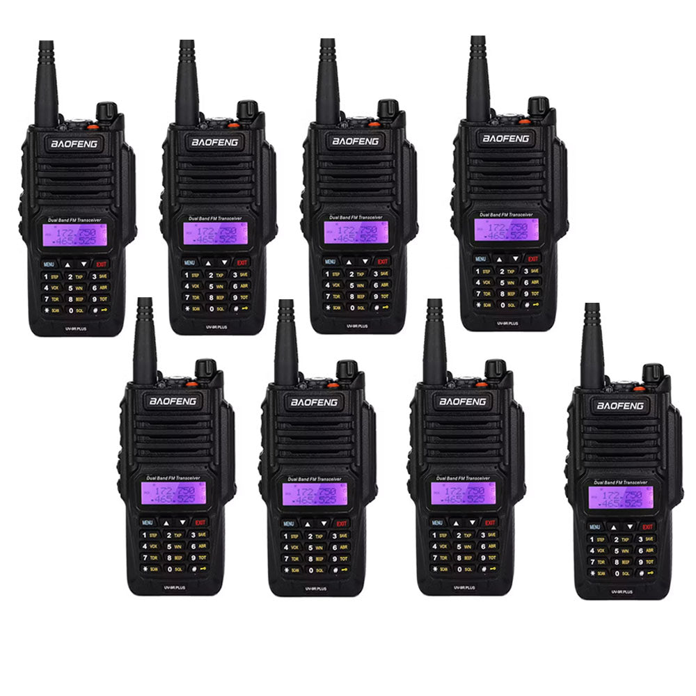 BaoFeng UV-9R PLUS (Set of 5/6/7/8/9/10) Walkie-Talkie Dual-Band VHF/UHF Transceiver 8W PC Programmable Two-Way Radio with 128 Store Channels, 136-174/400-520MHz Frequency Range, 9km Talking Range, Clear Voice Output, IP67 Waterproof