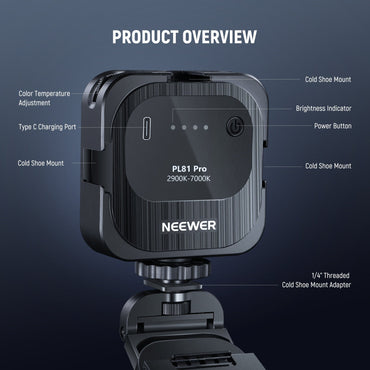 [CLEARANCE] Neewer PL81 Pro 15W Bi-Color 2900K-7000K Video Professional Conference LED Light with 2-in-1 Monitor Mount & Stand, App Control for PC, Computer, Webcam Lighting, Streaming