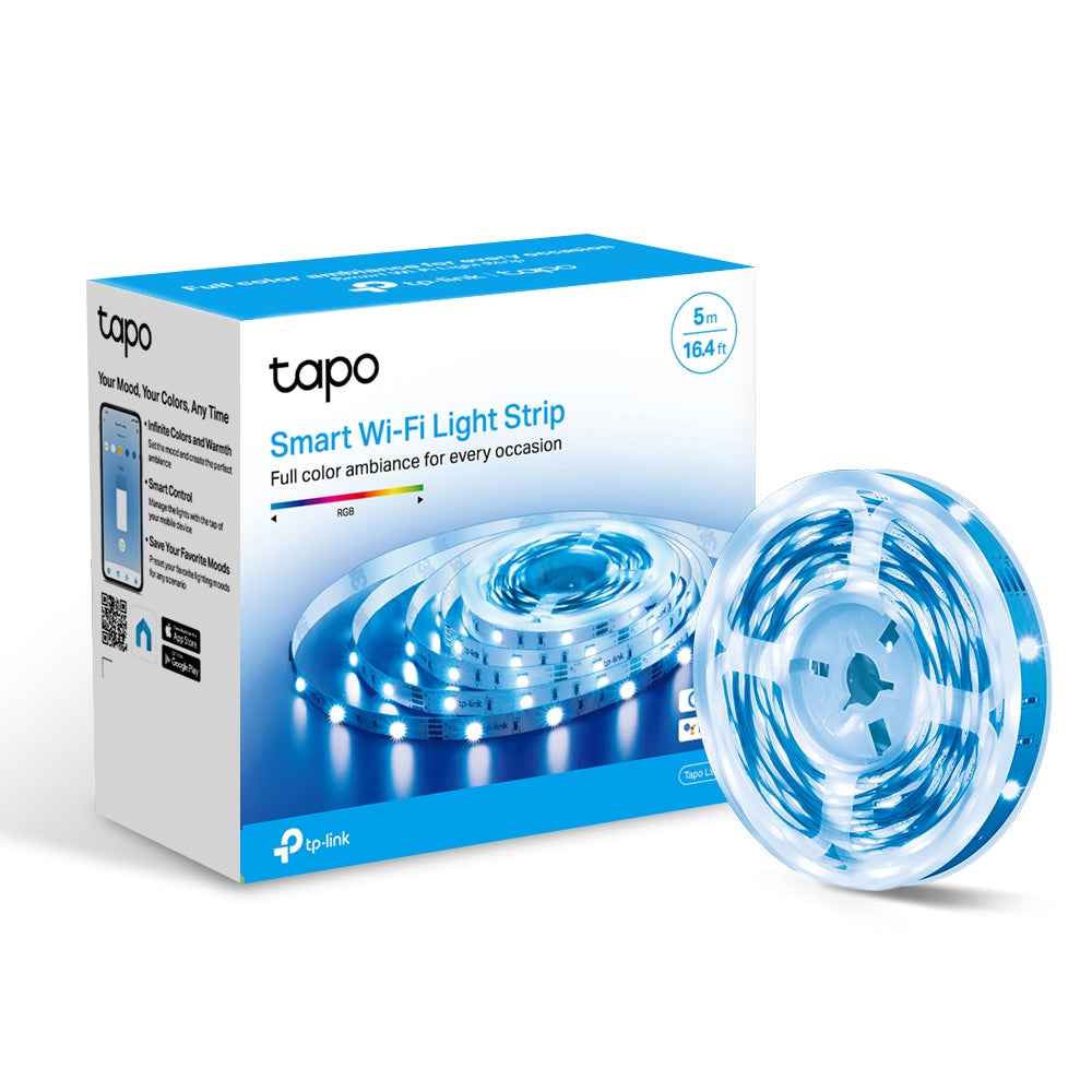 TP-Link Tapo L900-5 Smart Wi-Fi 2.4GHz LED Light Strip (5, 10, 20 meters) 13.5W with 16M RGB Colors, Sync-to-Sound, Voice Control, Trimmable, Energy Saving, 3M Adhesive, Schedule & Timer, No Hub Required