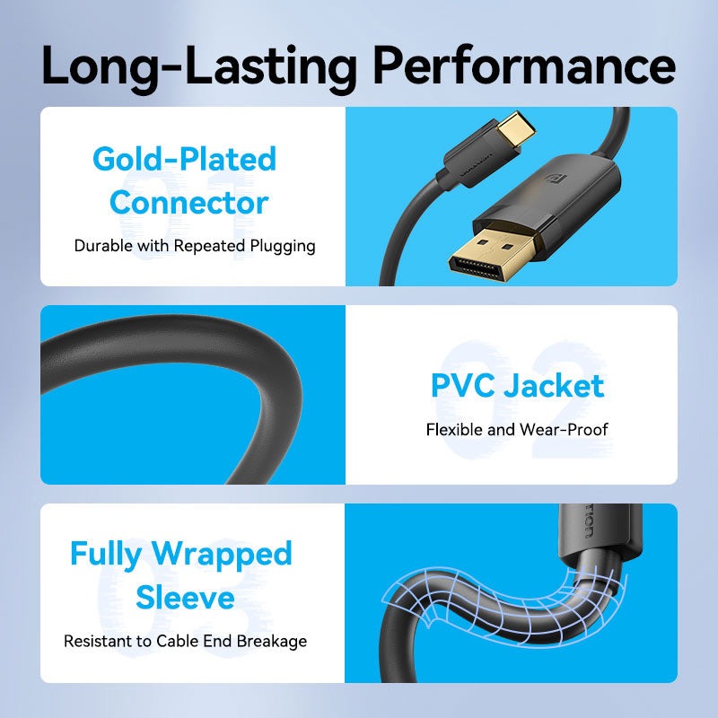 Vention USB-C to DP 4K HD Cable Black 4K/60Hz For Laptop, Phone, Tablet, TV, Projector, Monitor