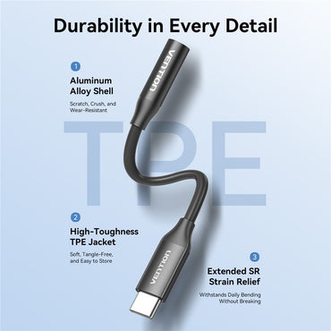 Vention USB Type-C to 3.5mm AUX Male to Female Audio Adapter Cable with DAC Chip Plug & Play for Laptop Desktop PC Smartphones and Other Devices | BIHBA