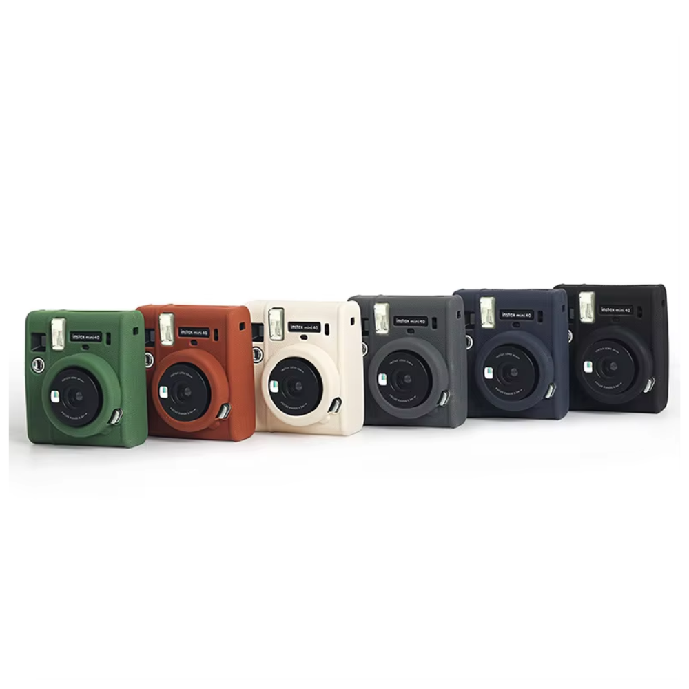 Pikxi Soft Silicone Protective Case Leather Style for FUJIFILM Instax Mini 40 Instant Film Camera Wear & Drop Resistant with Precise Cutout Holes | Black Dark Blue Green