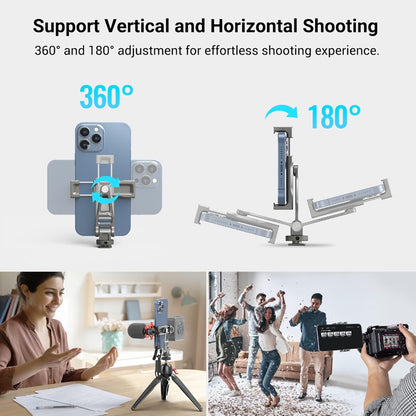 SmallRig Universal Smartphone Holder with 180° Tilt & 360° Rotate, Dual Cold Shoe and 1/4"-20 Acessory Mounts for iPhone & Mobile Phones up to 83mm Width | 3559
