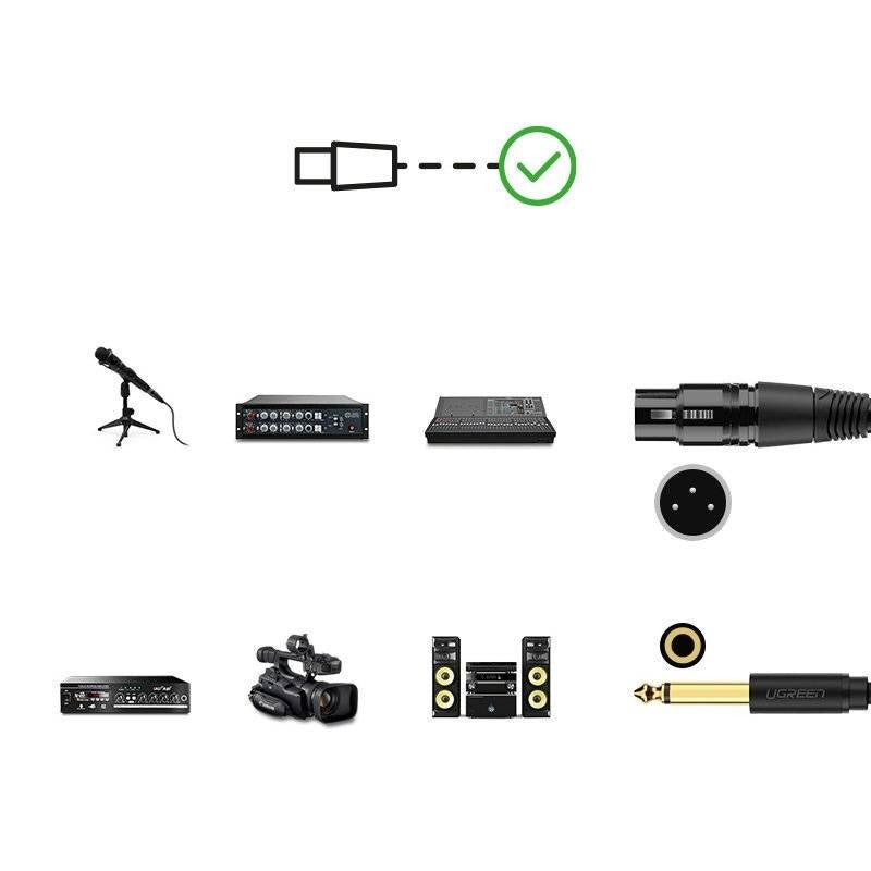 UGREEN 2m / 3m / 5m XLR Female to 6.35mm Jack Male Audio Cable with Gold Plated Connectors for Microphone, Amplifier, Mixer, Stereo, Speaker, Camcorder, etc. | 20719 20720 20721