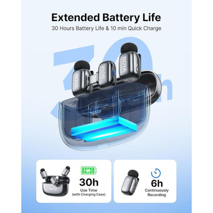 BOYA Mini 2 Wireless Lavalier Mic with Lightning / USB-C, AI Noise Cancel, 48kHz, 30H Battery