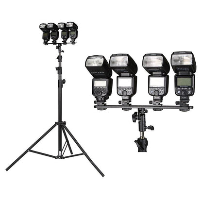 Pxel Quad / Dual Light Stand Bracket with Umbrella Reflector Holder, 1/4 & 3/8 Inches Cold Shoe with 180° Vertical Adjustment & Adjustable Hot Shoe Mount for Camera Flash Speedlite, Studio Lights & Photography Accessories | LS12 LS13
