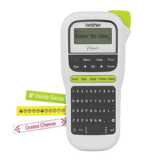 Brother P-Touch PT-H110 Portable Label Maker Printer w/ 3 Fonts, 14 Frames, 250 Symbols, QWERTY Keyboard, Graphic Display, Max 2 Lines Print Texts, Cable Labeling, compatible w/ TZe Tapes for Stationary, Inventory, Office Management