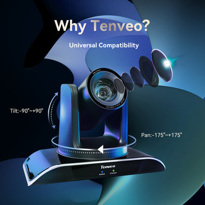 Tenveo VHDMAX NDI 1080P FHD PTZ Conference Camera with Smart Auto Tracking, 20X Optical Zoom, 2MP 1/2.8" Sony Sensor, 3G-SDI, HDMI, USB, and LAN Output for Video Live Streaming, Broadcast, Meeting & Conferencing