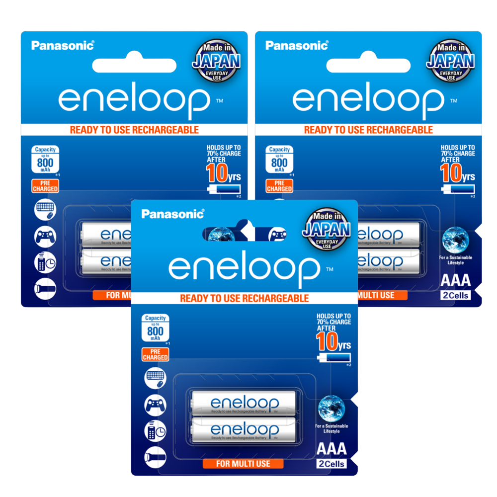 Panasonic Eneloop BK-4MCCE-2BT Rechargeable Battery AAA Pack of 2 (White) x3