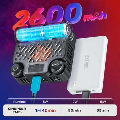 [CLEARANCE] ZHIYUN CINEPEER CM15 RGB LED Mini Video Fill Light with Rechargeable Battery, Creative Lighting Effects, 1/4" Clip & Cold Shoe Adapter for On-Camera & Smartphone Mounting, Studio Lighting, Photography, Filmmaking, Vlogging & Live Steaming