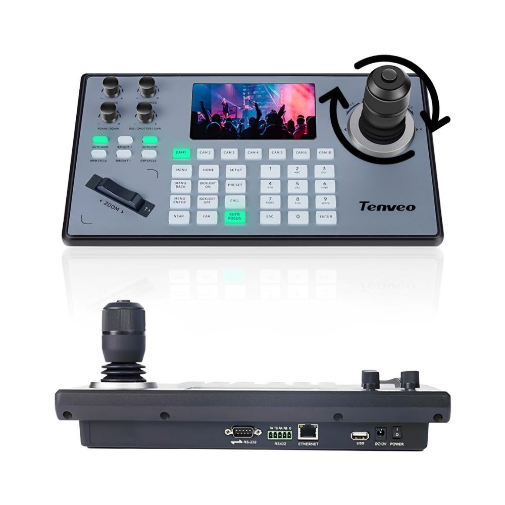 Tenveo KB200PRO PTZ Camera Controller with 4D Joystick, Multi Interfaced, PoE Support, Network / Analog Controls, 5" LCD Display, 7 Camera Shortcuts, 1080p Max Resolution Support for Conferences, Livestreams, Meetings