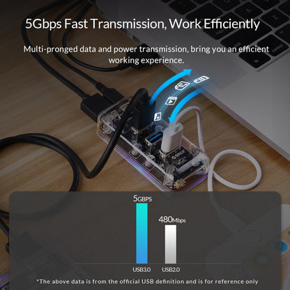ORICO 4-Port USB 3.0 5Gbps Transparent Hub Adapter with Power Supply Port for PCs, MacBook, iMac, Computer Desktops & Laptops (Windows, MacOS & Linux) USB HUB Extension Docking Station | ORICO-F4U
