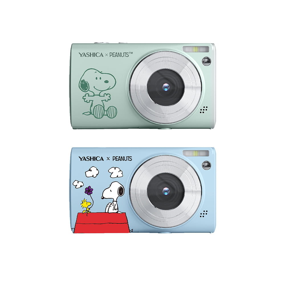 Yashica Classic Peanuts Edition 30MP 1080P Compact Digital Camera with 8X Zoom, JPG / AVI Photo Video Format, USB Type-C Interface, 650mAh Battery, 2.4" IPS Screen and MicroSD Card Slot for Point & Shoot Photography | Sage Green, Blue Sky