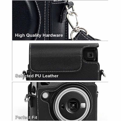 Pikxi Fujifilm Instax Square SQ40 / SQ6 / SQ1 Protective Leather Camera Case Bag with Shoulder Strap and Detachable Top Cover