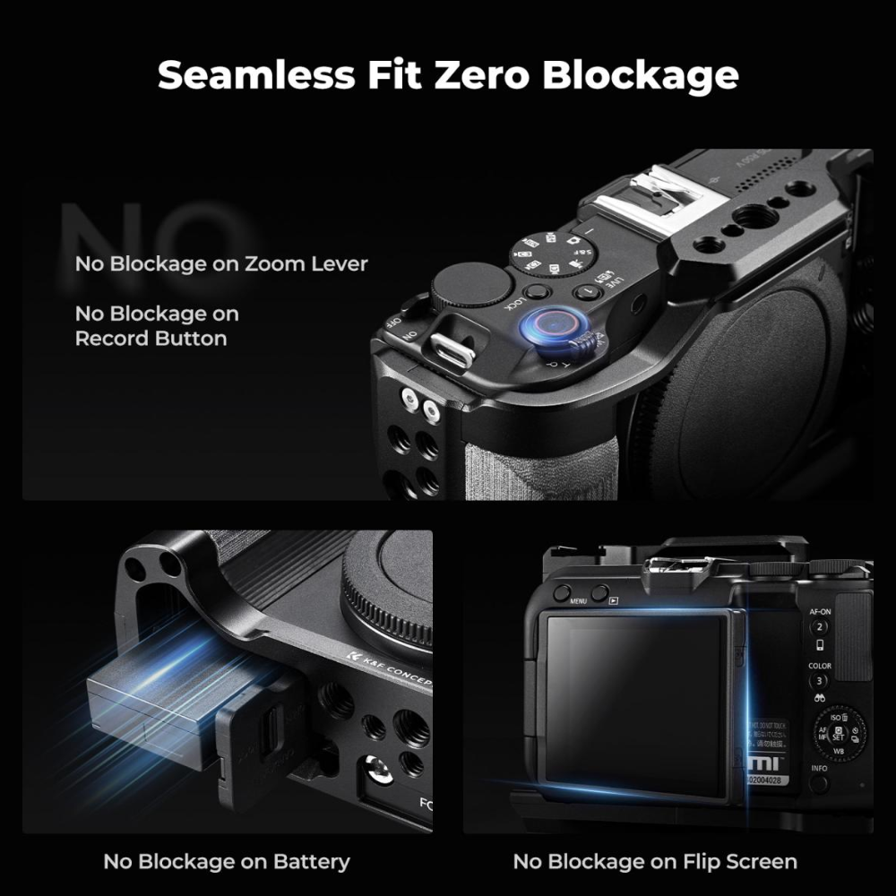 K&F Concept Camera Cage for Canon R50V, CNC Aluminum Arca Base, Cold Shoe 1/4"-20 & 3/8"-16 Mounts