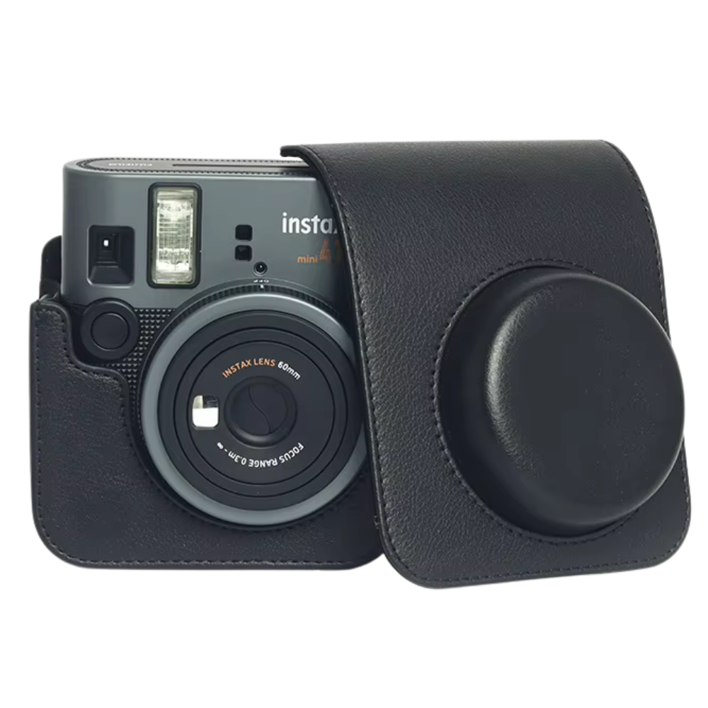 Pikxi FUJIFILM Instax Mini 41 Camera Leather Bag Protective Case with Formfitting Design for Controls, Sp Button Locks and Rear Storage Film Pocket | Black Brown Grey