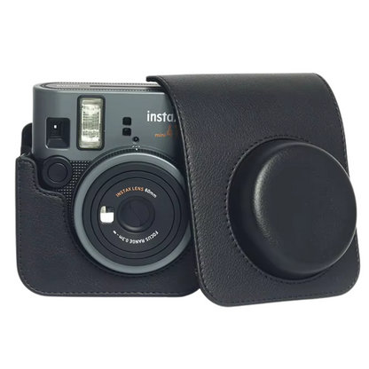 Pikxi FUJIFILM Instax Mini 41 Camera Leather Bag Protective Case with Formfitting Design for Controls, Sp Button Locks and Rear Storage Film Pocket | Black Brown Grey