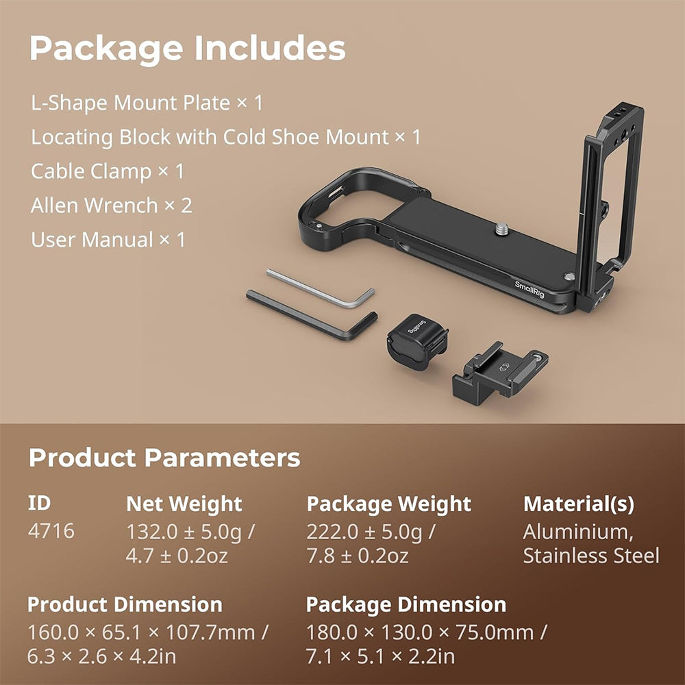 SMALLRIG L-Shape Plate für FUJIFILM GFX100S II, L-Halterung für Arca-Swiss, mit 1/4-20 Gewindelöchern, QD-Buchse, Cold Shoe Halterung, Unterstützt Horizontale und Vertikale Aufnahmen - 4716 SMALLRIG L-Shape Plate für FUJIFILM GFX100S II, L-Halterung für Arca-Swiss, mit 1/4-20 Gewindelöchern, QD-Buchse, Cold Shoe Halterung, Unterstützt Horizontale und Vertikale Aufnahmen - 4716