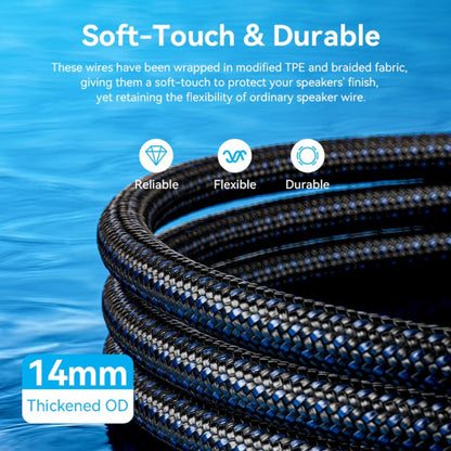 Vention Dual Ba Plug Cotton Braided Professiol Speaker Cable (Hi-Fi) with Male to Male Gold Plated Connectors and Triple Interl Shielding for Audio Equipment and Sound Systems Receivers Amplifiers Loudspeakers and more