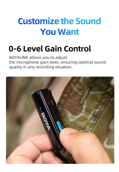 BOYA Boyalink A1 / A2 Multicompatible 2.4GHz Wireless Omnidirectional Microphone System w/ USB Type-C, Lightning, 3.5mm TRS Connectors, Bypass Charging, Noise Reduction, Gain Control, Mono / Stereo, 100M Max Range for Vlogging, Interviews