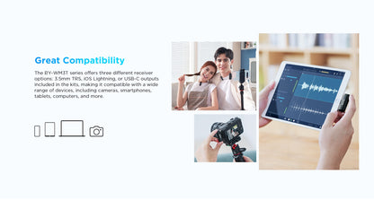 BOYA BY-WM3T-U2 2 Person 2.4GHz Dual Channel USB Type-C Wireless Omnidirectional Microphone System with Noise Cancellation, Bypass Charging, 100m Max Range, Plug and Play For Vlogging and interviews