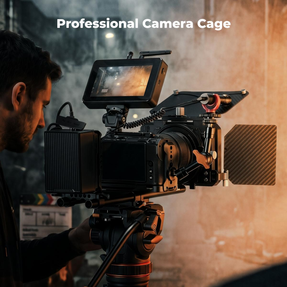 K&F Concept Camera Cage for Nikon ZR, CNC Aluminum Arca Base, Cold Shoe 1/4"-20 & 3/8"-16 Mounts