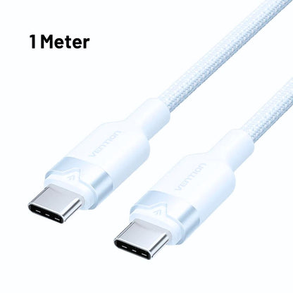 Vention 1M / 2M 60W USB 2.0 Type-C Male to Type-C Male PD Fast Charging Data 3A Cable with High-Speed 480Mbps Transfer Speed, Nylon-Coated for Smartphone, Tablet, Laptop, Gaming Console - Black / Pink / Blue / White