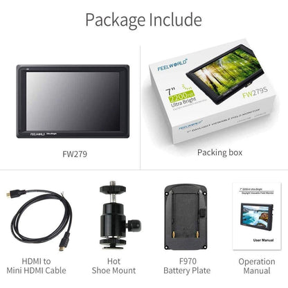 FEELWORLD FW279 7 Inch On Camera DSLR Field Monitor Full HD Focus Video Assist 1920x1200 IPS with 4K HDMI Input Output 2200nit High Brightness