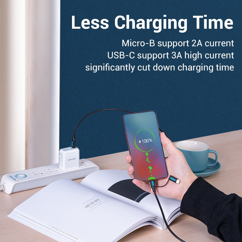 [CLEARANCE] Vention 2-in-1 USB 2.0 to Micro USB and USB Type-C Charging and Data Cable with Interchangeable Plugs for PC, Mac, and Android Phones and Tablets (0.5 M) | CQDBD