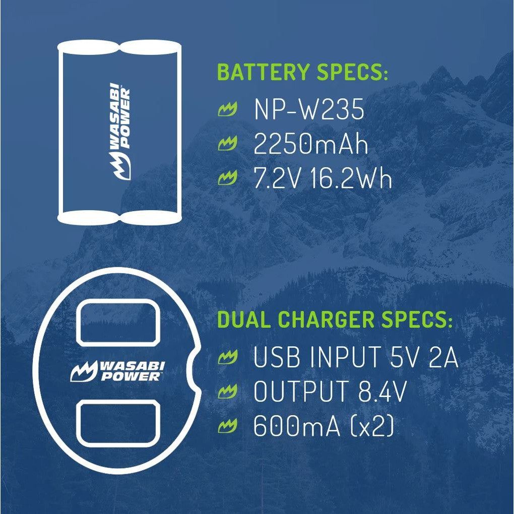 Wasabi Power Battery NP-W235 (2-Pack) and Dual Charger for Fujifilm X-T4