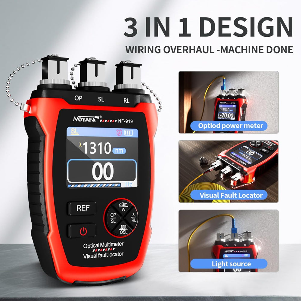 Noyafa NF-919 3-in-1 Optical Cable Fiber Power Meter Tester with Visual Fault Locator OPM VFL SL Ports, 00Hz 270Hz 1000Hz 2000Hz Light Source Frequency, Intelligent Standby Mode for Home Improvement and Industrial Tools