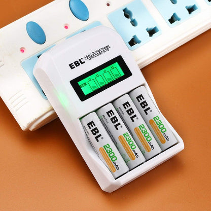 EBL LN-6907 4-Bay Smart Battery Charger with LCD Indicator Screen, Individually Controlled Quick Charging Slots, and Intelligent Overcurrent Protection for AA AAA Ni-MH Ni-CD Rechargeable Batteries