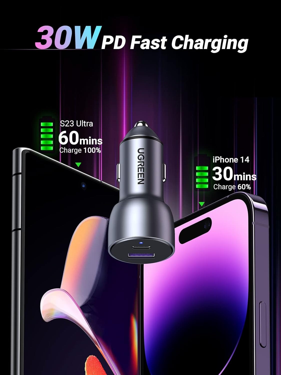 [CLEARANCE] UGREEN 52.2W Universal USB Fast Charging Car Charger Adapter for Powered Car Accessories, Electronics, Laptop, Mobile Phone / Smartphones, Tablet, Gadgets