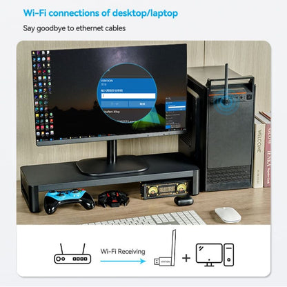 Vention AC650 High Speed 2.4Ghz Dual Band USB Network/Bluetooth Adapter Dongle with 650Mbps 5GHz Bandwidth, 6dBi High Gain Anten