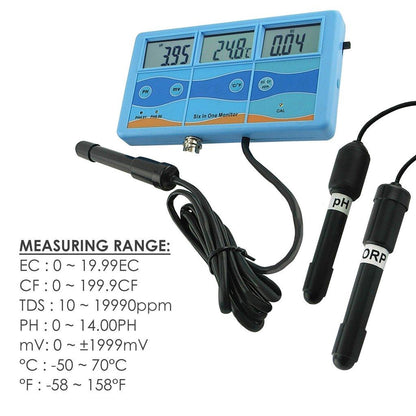 [CLEARANCE] Eagletech PHT-027 Pro 7 in 1 Rechargeable Multifunction LCD Digital Meter Water Quality Tester ORP (mV), PH, CF, EC, TDS (ppm), degree F, degree C Meter Tester Thermometer