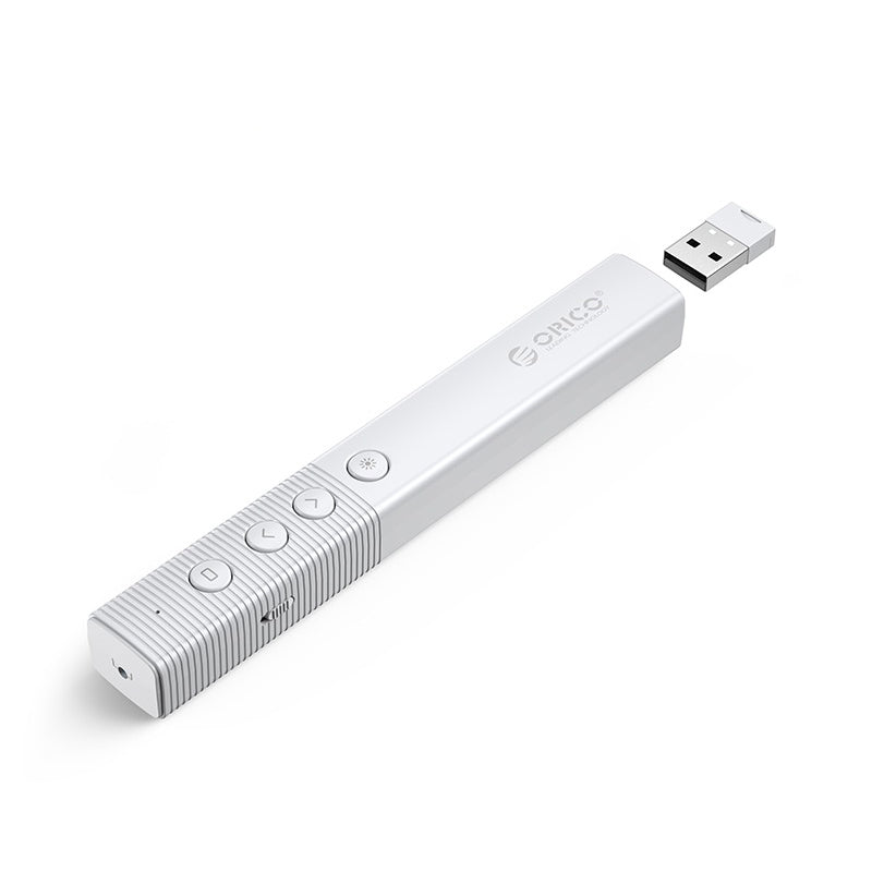 [CLEARANCE] ORICO 2.4GHz Wireless Presentation Remote Clicker (AAA Battery, Built-in Battery) with 50m Control Range, 3R Class Laser, 360° Directional Point, Magnetic USB Receiver for Windows, macOS, Linux, Android | Black, White