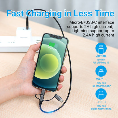 [CLEARANCE] Vention MFi 3 in 1 USB to Micro USB, Type-C, and Lightning Charging Cable for Smartphones (1.5M) | CQJHG